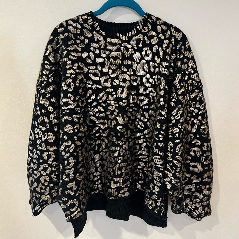 Andthewhy S/M black and gold cheetah print sweater